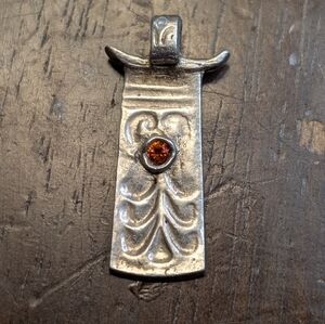 Sterling Silver Pendant with Orange Gemstone And 23 In Snake Chain